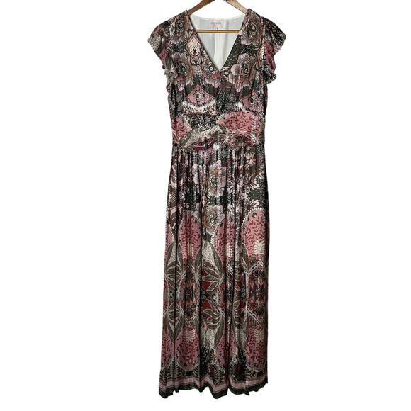Ciebon Dress Maxi‎ Size L Jennsen Floral Metallic Stretchy Sleeveless Billowy - Picture 1 of 9